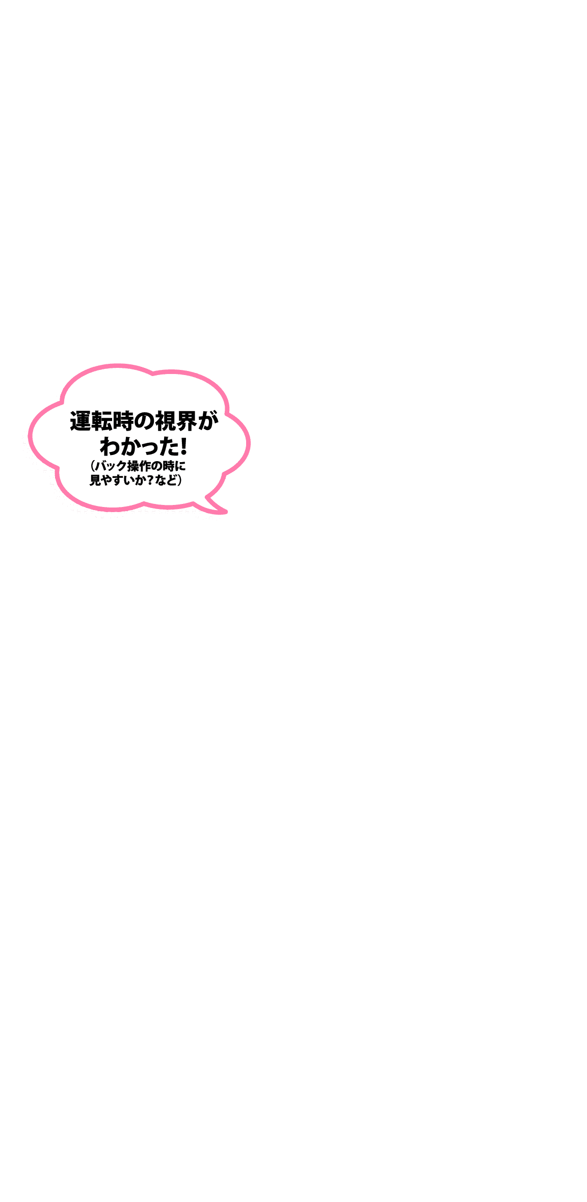運転時の視界がわかった！(バック操作の時に見やすいか？など)
